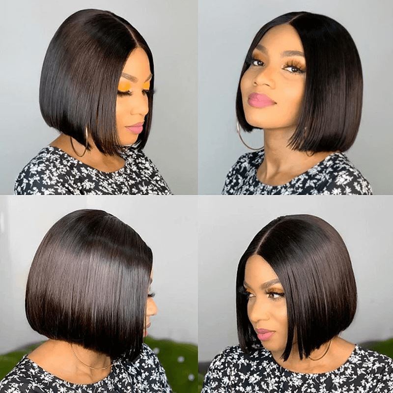 Aligrace Put On And Go 6x5 Pre-cut Lace Natural Color Middle Part Straight Wear Go Short BoB Wig AliGrace