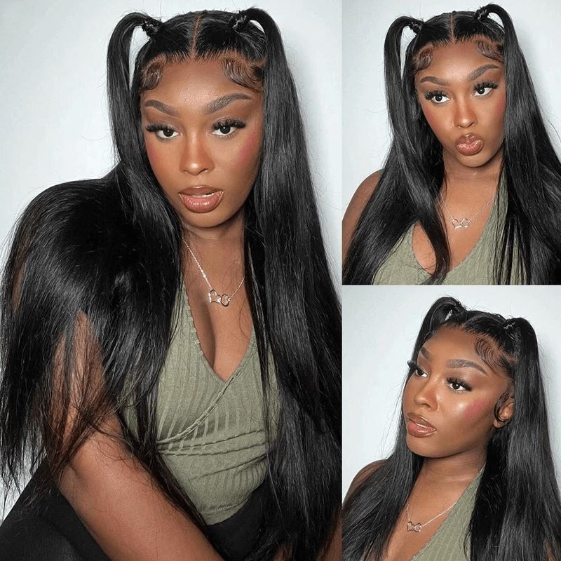 Aligrace 13x6 Frontal Lace Straight Wigs Natural Black Fake Scalp Wig AliGrace