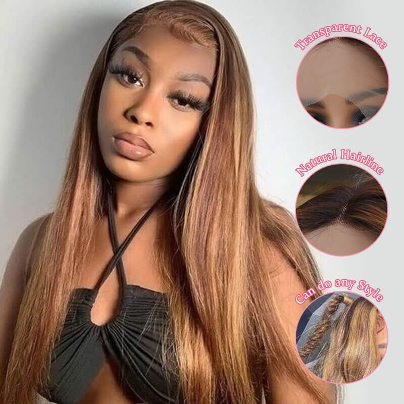 Ali Grace 13x4 Lace Front Straight Hair Wig Highlight Brown Color