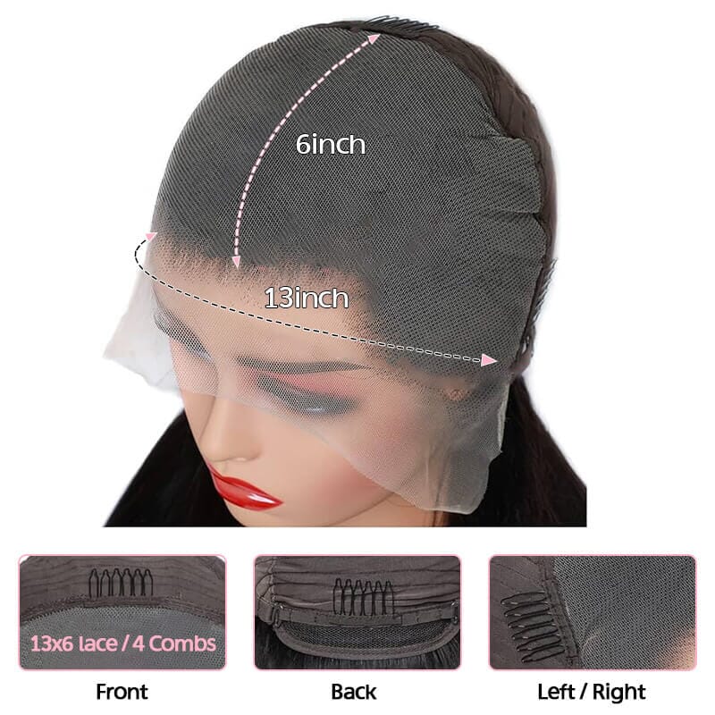 Aligrace 13x6 Frontal Lace Straight Wigs Natural Black Fake Scalp Wig AliGrace