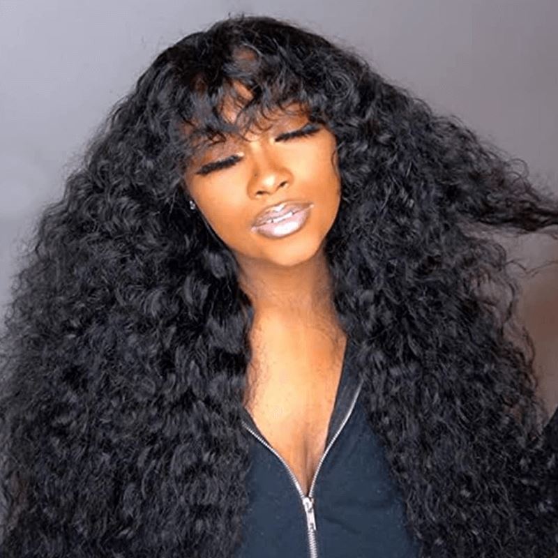 Ali Grace Full Machine Made Kinky Curly Wig With Bangs Lace Front Wig with Bang AliGrace