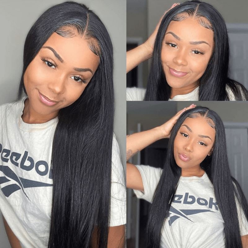 Aligrace 5x5 HD Lace Front Straight Wigs Natural Black