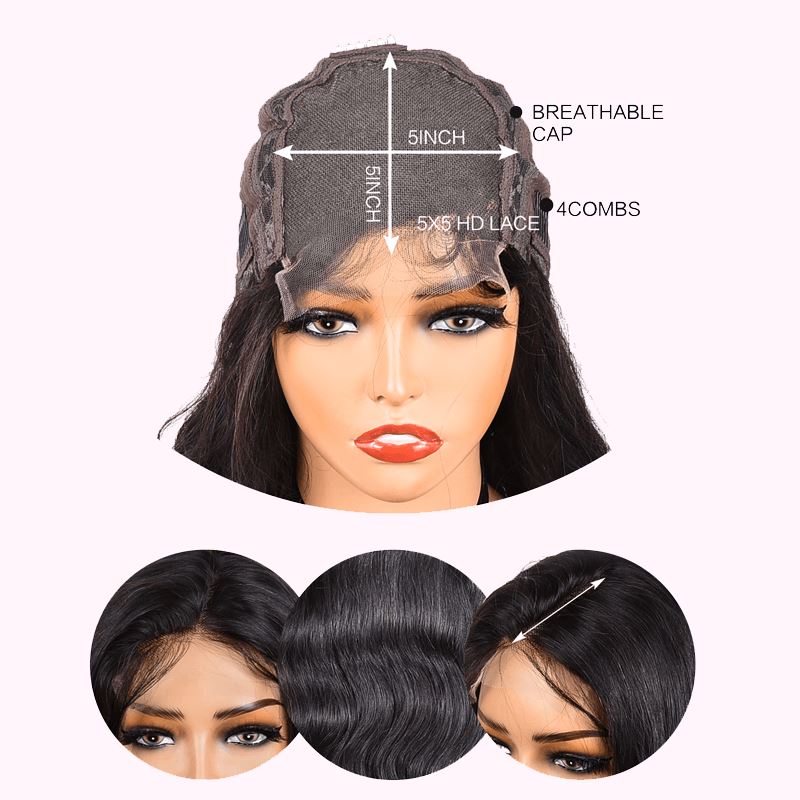 Aligrace Hair 5X5 HD Lace Short Bob Wigs