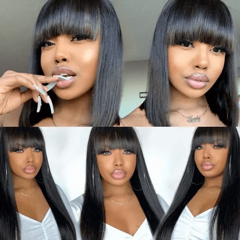 Aligrace Straight Human Hair Wigs with Bangs Machine Made Wig