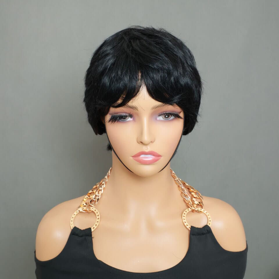 Aligrace Natural Color 6 inch Average Size Pixie Cut Straight Machine Made wig