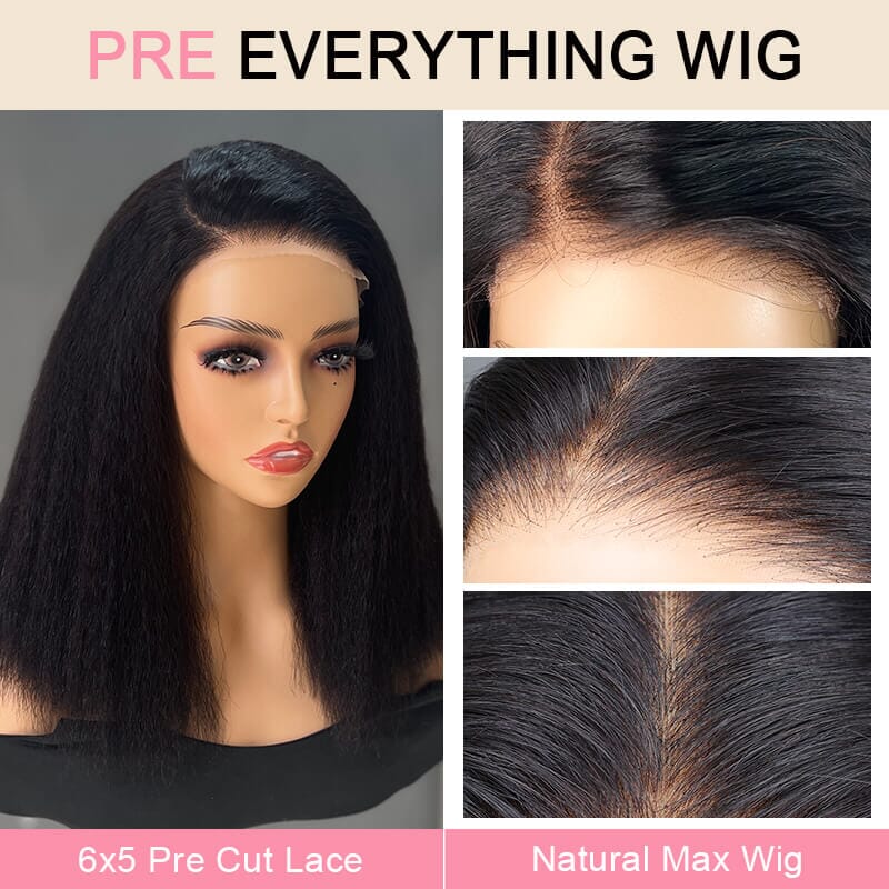 Aligrace Quick Install 6x5 Wear Go Glueless Kinky Straight C Part Short BoB Wig