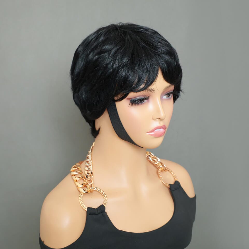 Aligrace Natural Color 6 inch Average Size Pixie Cut Straight Machine Made wig