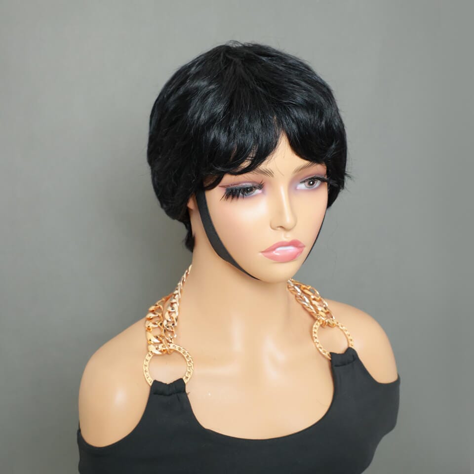 Aligrace Natural Color 6 inch Average Size Pixie Cut Straight Machine Made wig