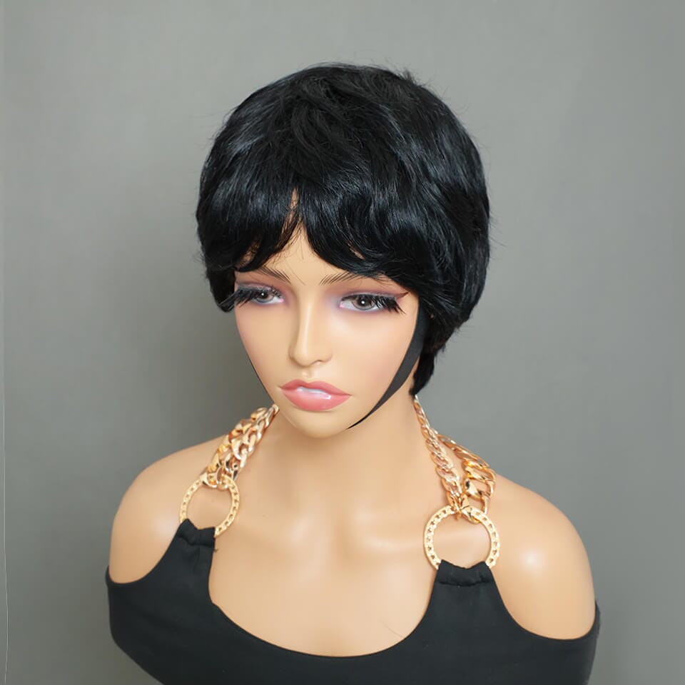 Aligrace Natural Color 6 inch Average Size Pixie Cut Straight Machine Made wig
