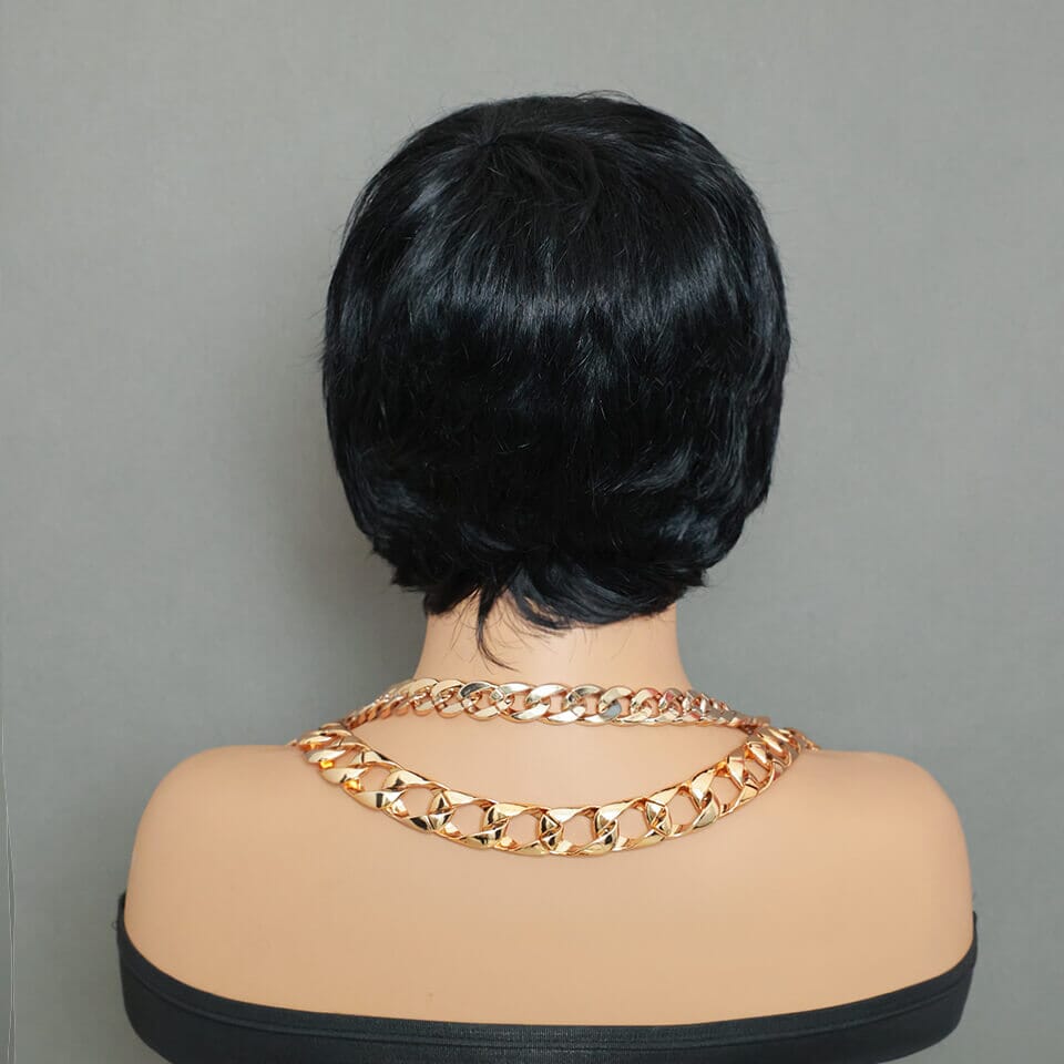 Aligrace Natural Color 6 inch Average Size Pixie Cut Straight Machine Made wig