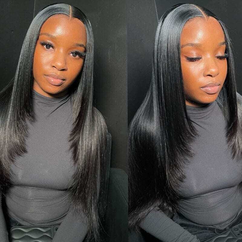 Aligrace 5x5 HD Lace Front Straight Wigs Natural Black