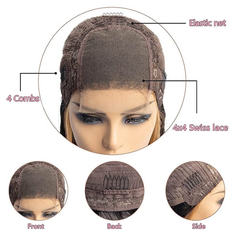 Aligrace 4X4 Closure Lace Straight Short Bob Wig Burgundy 99J Color
