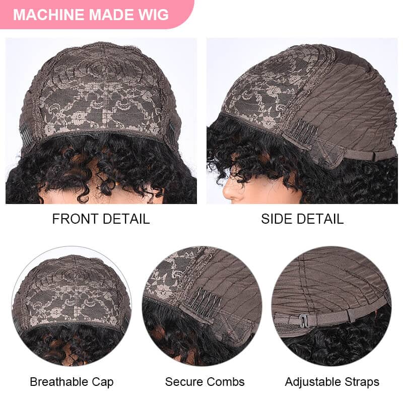 Aligrace MLG Series Machine Made Jerry Curly Short Bob Human Hair Wigs With Bangs