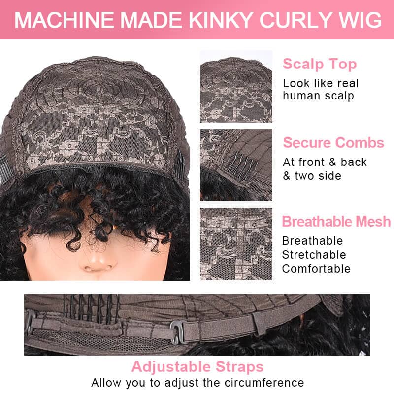 Ali Grace Full Machine Made Kinky Curly Wig With Bangs Lace Front Wig with Bang AliGrace