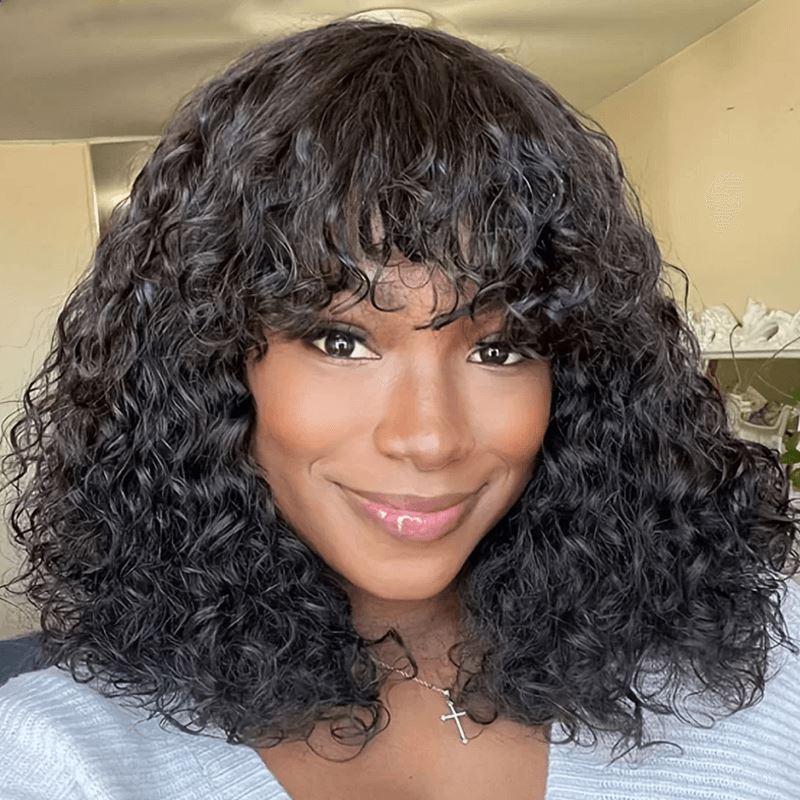 Aligrace MLG Series Machine Made Jerry Curly Short Bob Human Hair Wigs With Bangs
