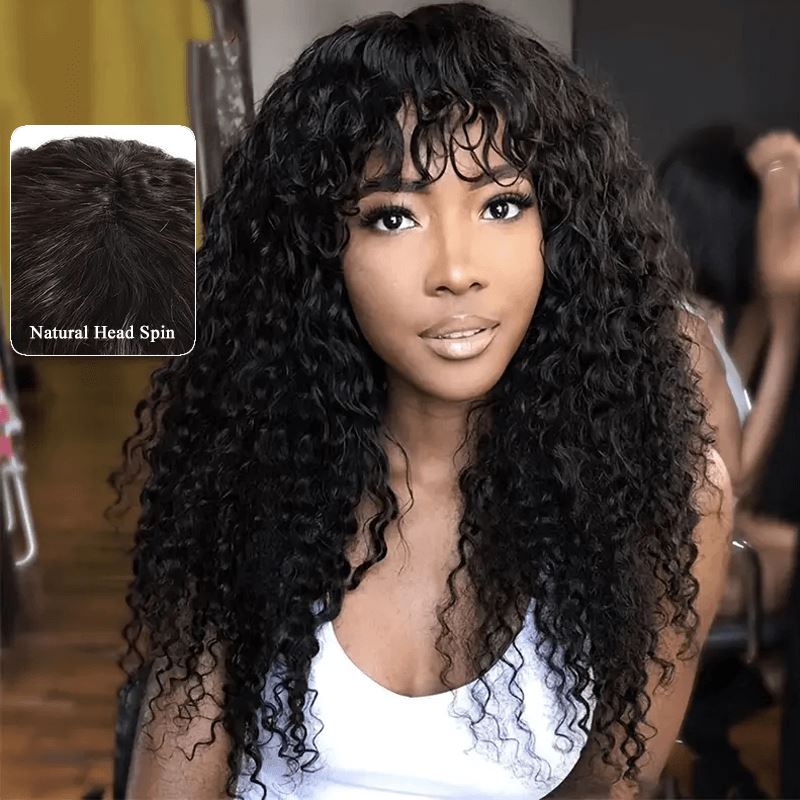 Ali Grace Full Machine Made Kinky Curly Wig With Bangs