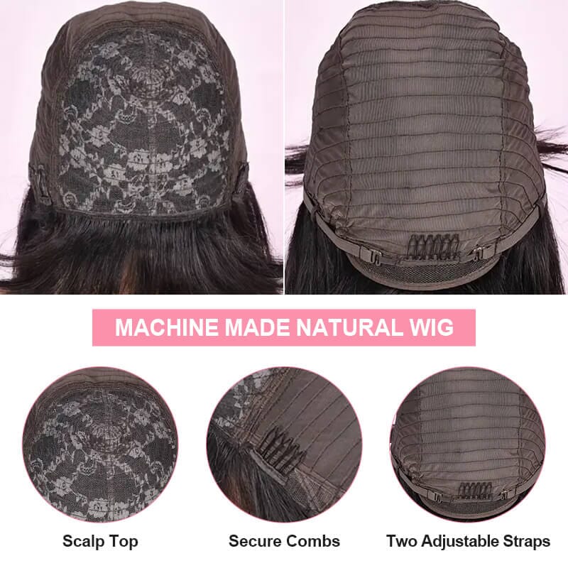 Aligrace Straight Human Hair Wigs with Bangs Machine Made Wig