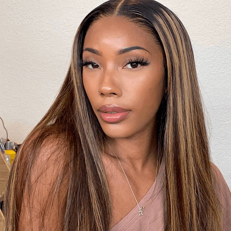Ali Grace 13x4 Lace Front Straight Hair Wig Highlight Brown Color