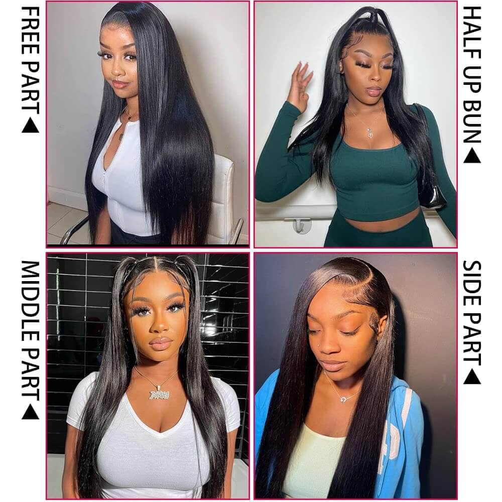 Aligrace 5x5 HD Lace Front Straight Wigs Natural Black