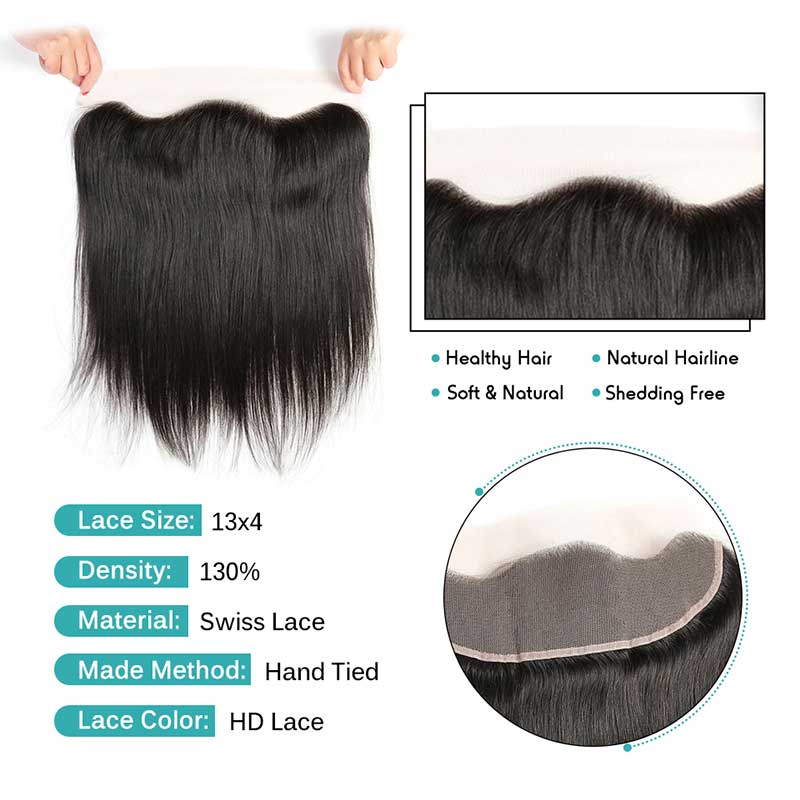 Brazilian Straight Hair 13*4 Lace Frontal HD Lace Free Part Narutal Color Straight Human Hair Lace Frontal 130% Density Malaysian 13X4 Lace Frontal AliGrace