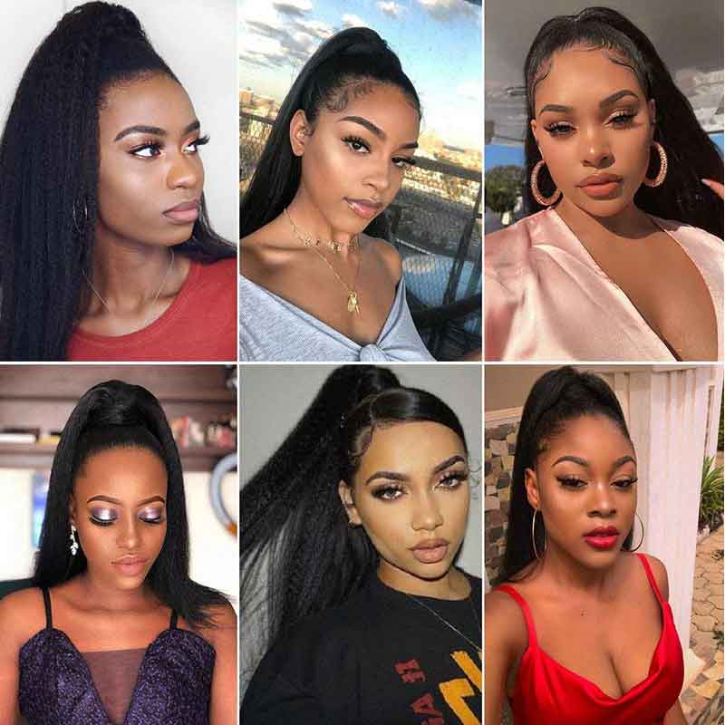 Ali Grace Straight Clip In Weave Ponytail Hair Extensions Human Hair Wrap Around High Ponytail With Weave 4x4 5x5 6x6 Lace Closure Wig AliGrace
