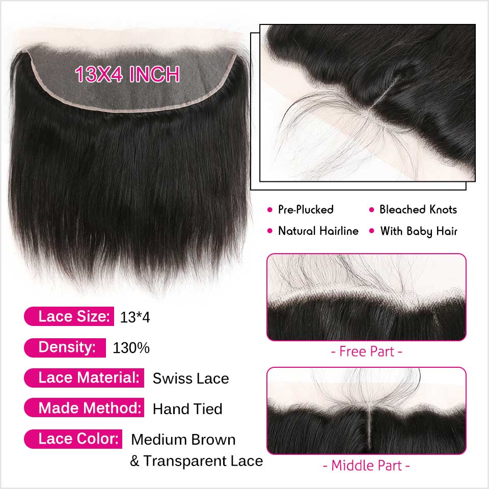 Ali Grace Straight Human Hair Bundles 3 Pcs With 13x4 Lace Frontal