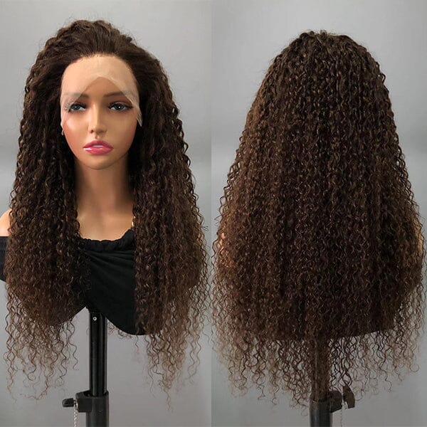 Aligrace 13x4 Lace Curly Human Hair Wigs #4 Dark Brown Chocolate Color