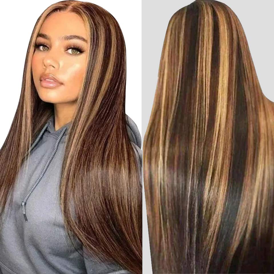 Ali Grace 13x4 Lace Front Straight Hair Wig Highlight Brown Color