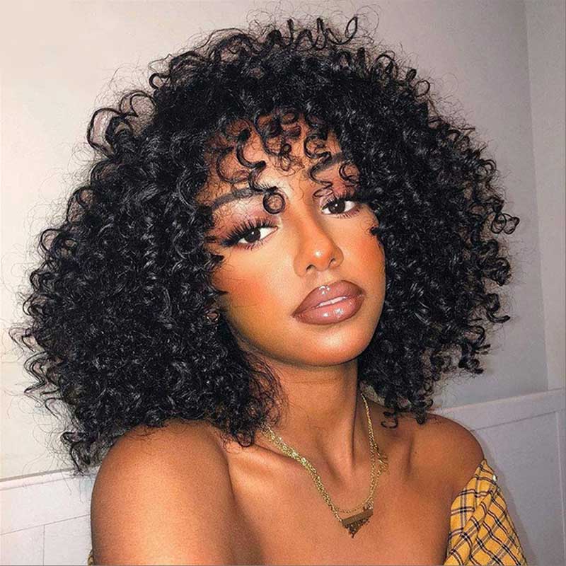 Aligrace MLG Series Machine Made Jerry Curly Short Bob Human Hair Wigs With Bangs