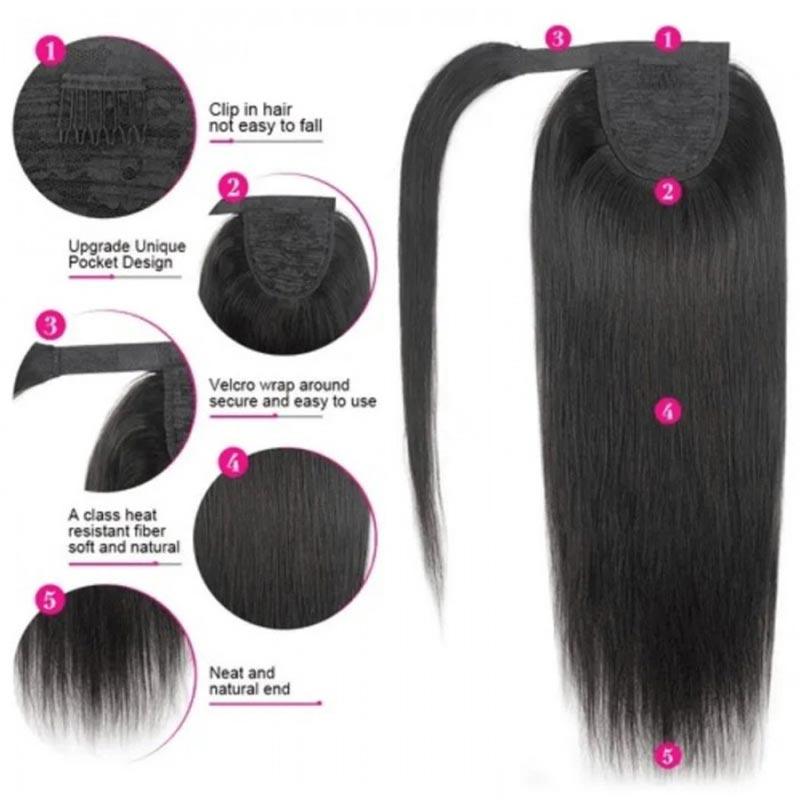 Ali Grace Straight Clip In Weave Ponytail Hair Extensions Human Hair Wrap Around High Ponytail With Weave 4x4 5x5 6x6 Lace Closure Wig AliGrace