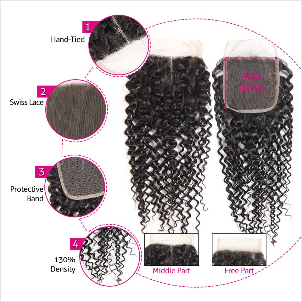 Ali Grace Kinky Curly Hair Bundles 3 Pcs With 4x4 Lace Closure