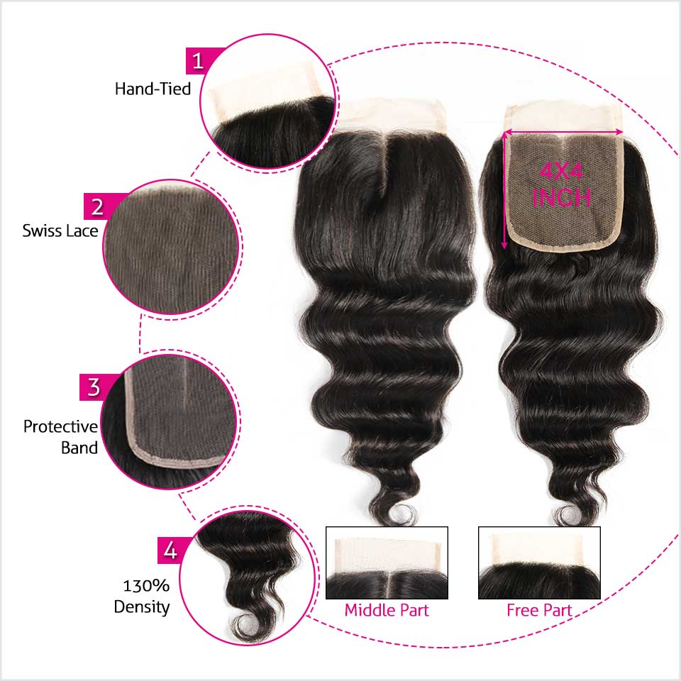 Ali Grace Loose Wave Hair Bundles 4 Pcs With 4x4 Lace Closure