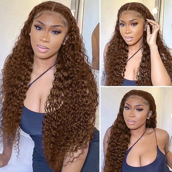 Aligrace 13x4 Lace Curly Human Hair Wigs #4 Dark Brown Chocolate Color
