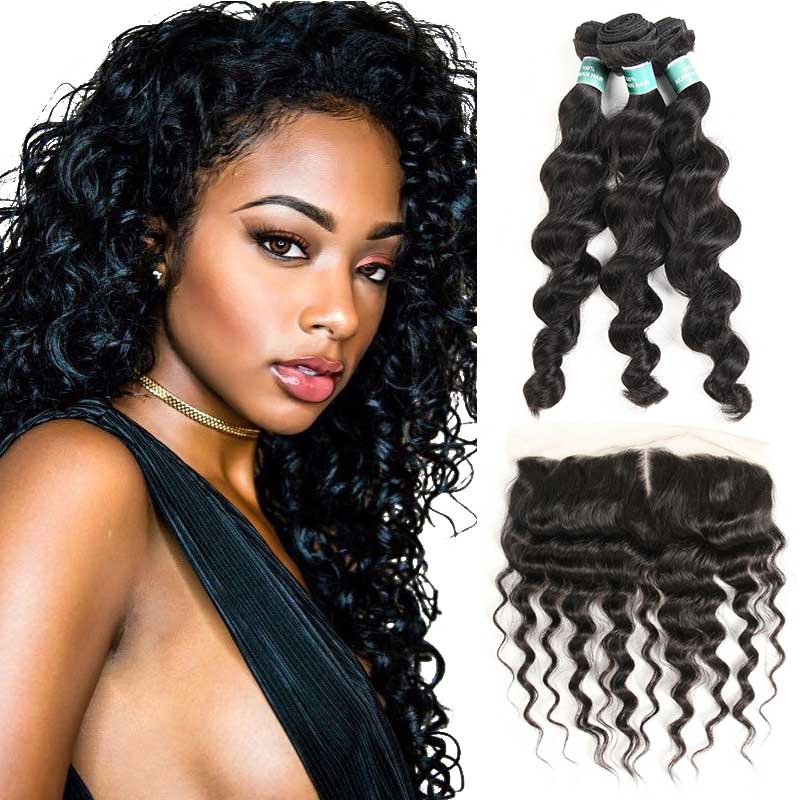 Ali Grace Peruvian Loose Wave Hair Bundles 3 Pcs with 13x4 Lace Frontal