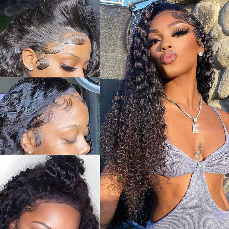 Aligrace T Part Lace Water Wave Human Hair Wigs