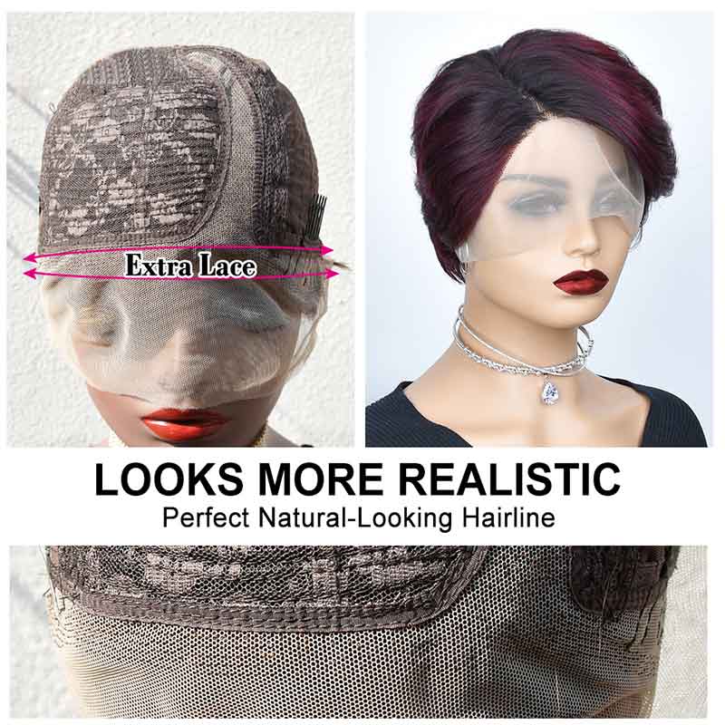 Aligrace T Part Lace Pixie Cut Short BoB Wigs 1B/99J Wigs