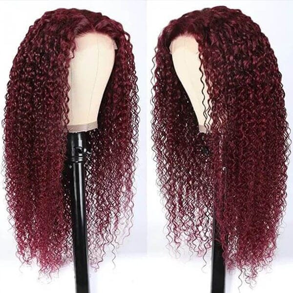 Aligrace 13x4 Lace Curly Wigs 99J Burgundy Color