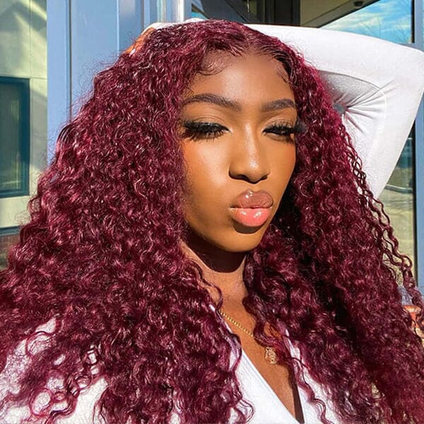 Aligrace 13x4 Lace Curly Wigs 99J Burgundy Color