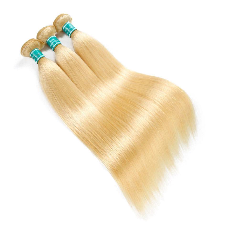Ali Grace Straight Hair Bundles 3 Pcs With 13x4 Lace Frontal Blonde Color