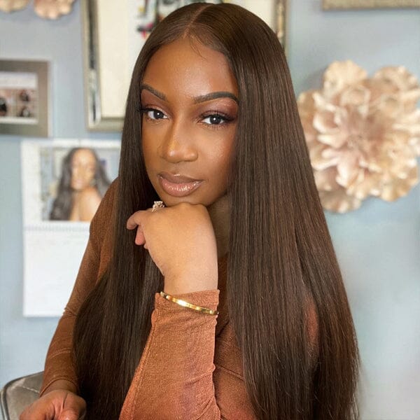 Aligrace 13x4 Lace Straight Wigs #4 Chocolate Brown Color