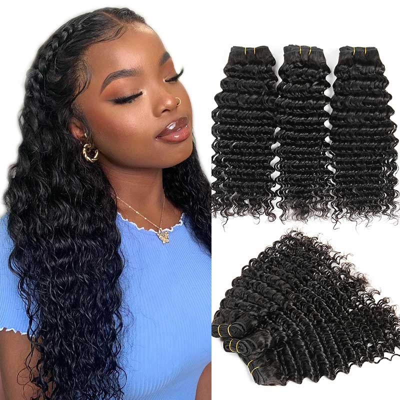 Ali Grace 12A Grace Deep Wave 3 Bundles Good Quality Hair Natural Black Color Deep Wave Hair Bundles AliGrace 101010 Peruvian