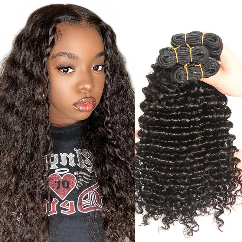 Ali Grace 12A Grace Deep Wave 3 Bundles Good Quality Hair Natural Black Color Deep Wave Hair Bundles AliGrace 101010 Brazilian
