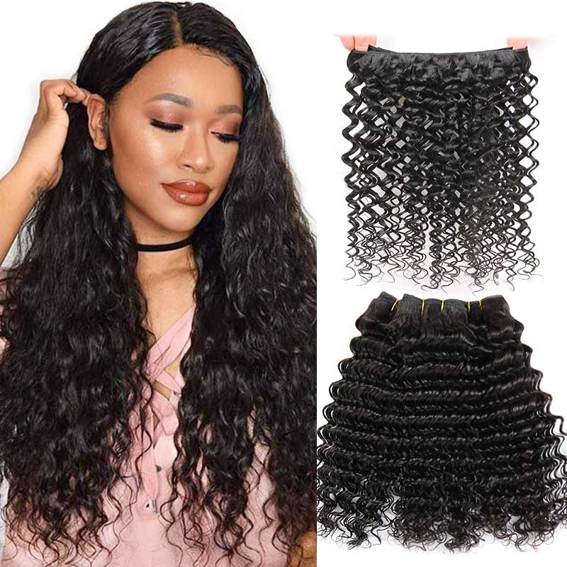 Ali Grace Deep Wave Hair Bundles 3 Pcs With 13x4 Lace Frontal