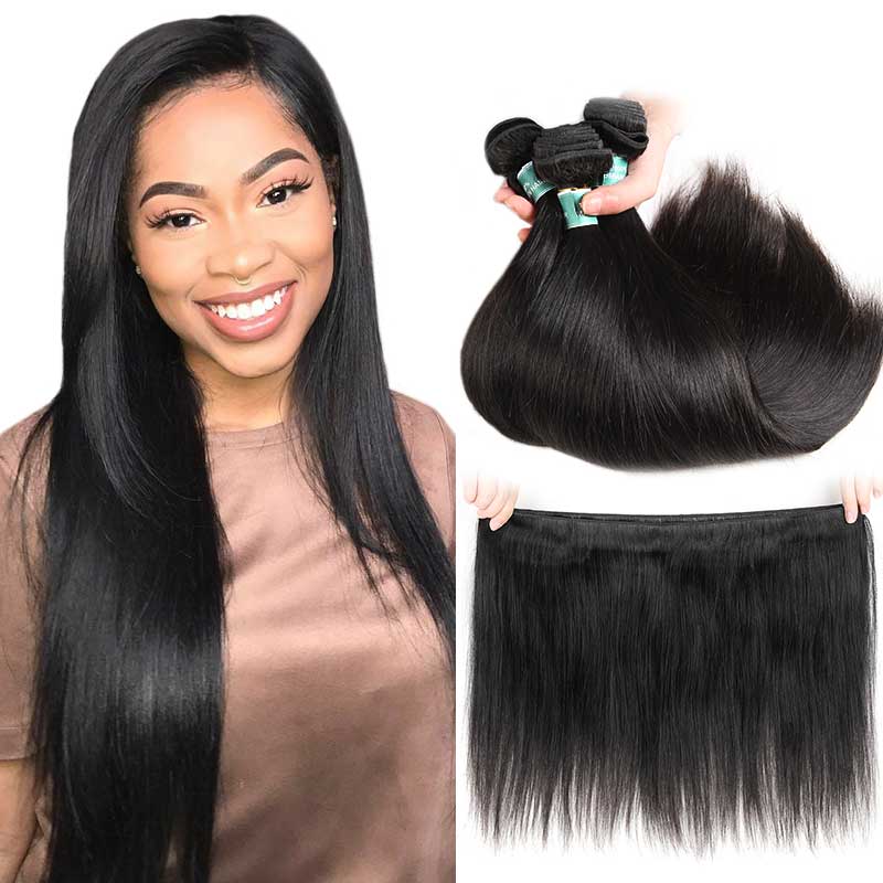 Ali Grace Straight Human Hair Bundles 3 Pcs With 13x4 Lace Frontal