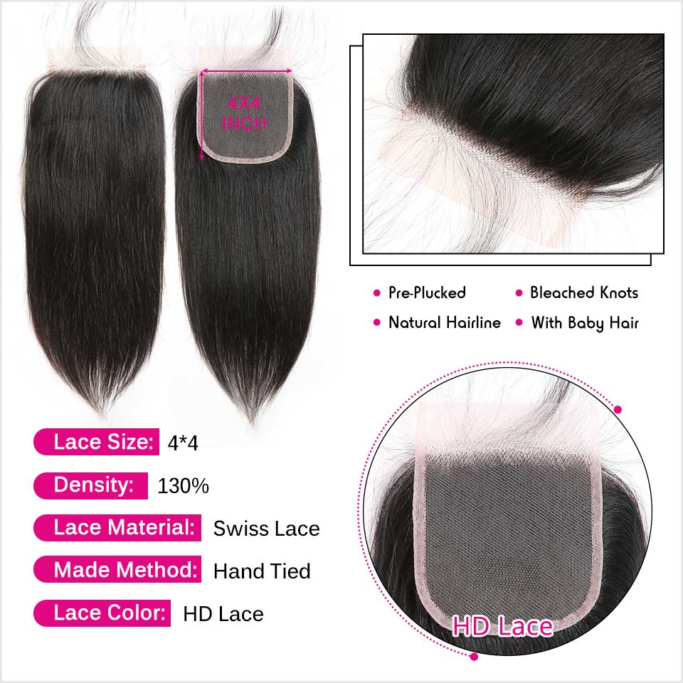 HD Straight Hair 4*4 Lace Closure Free part Suit Skin Well HD Lace Closure 5*5 Straight Hair Closure Can Be Dyed HD Lace Closure AliGrace