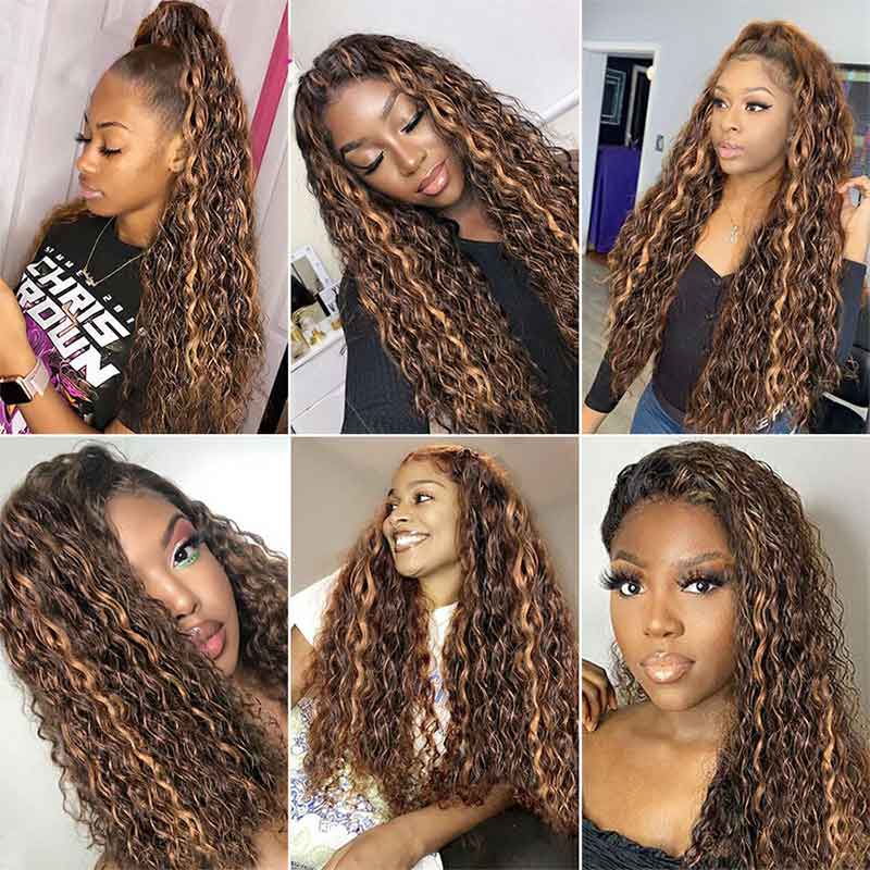 Aligrace Hair 13x4 Water Wave Wigs HighLight Brown