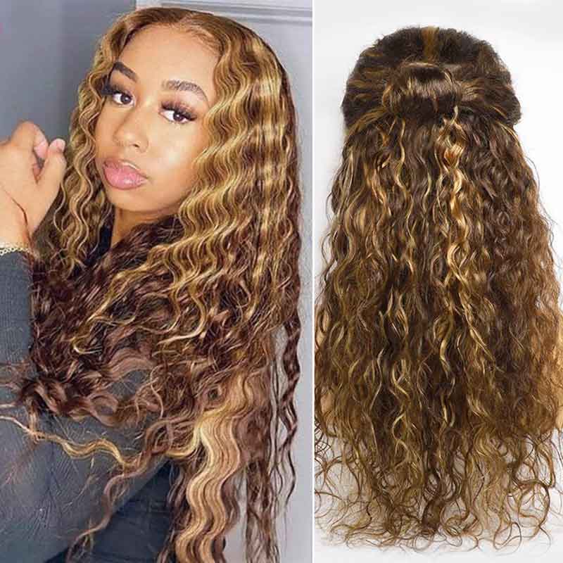 Aligrace Hair 13x4 Water Wave Wigs HighLight Brown
