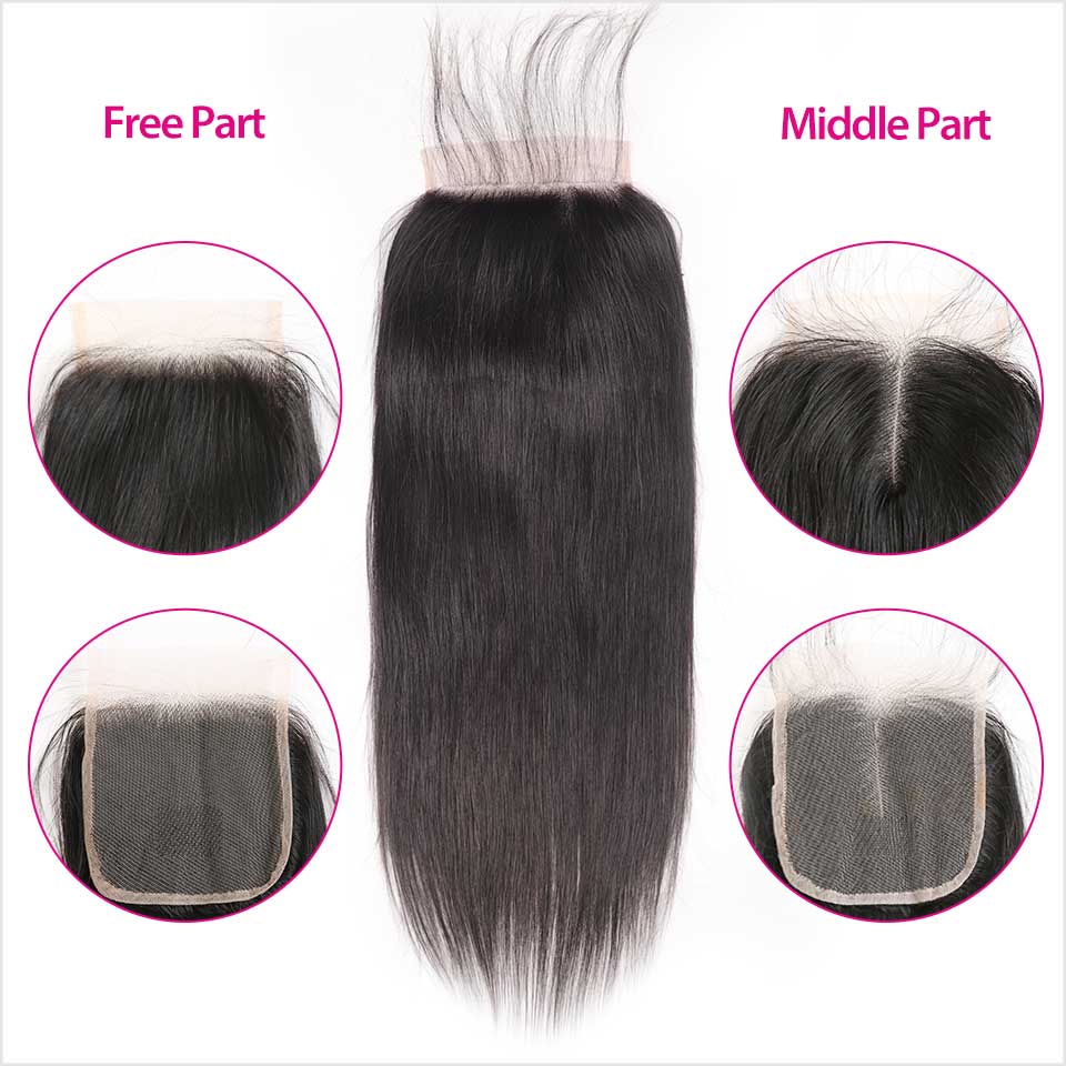 Ali Grace Brazilian Straight Hair Bundles 4 Pcs With 4x4 Lace Closure