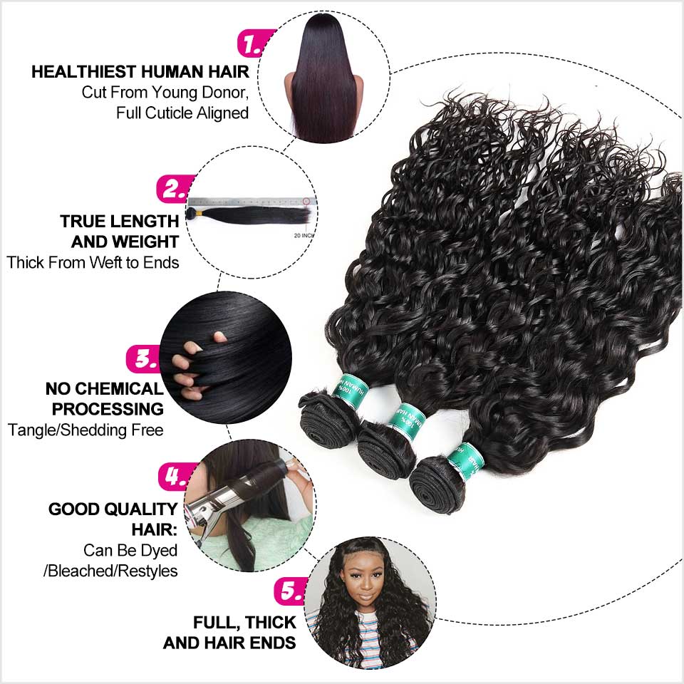 Ali Grace 3 Pcs Water Wave Virgin Human Hair Bundles