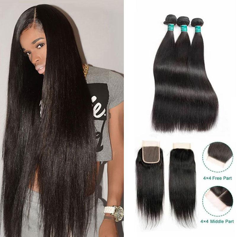 Ali Grace Straight Hair Bundles 3 Pcs With 4*4 Lace Closure